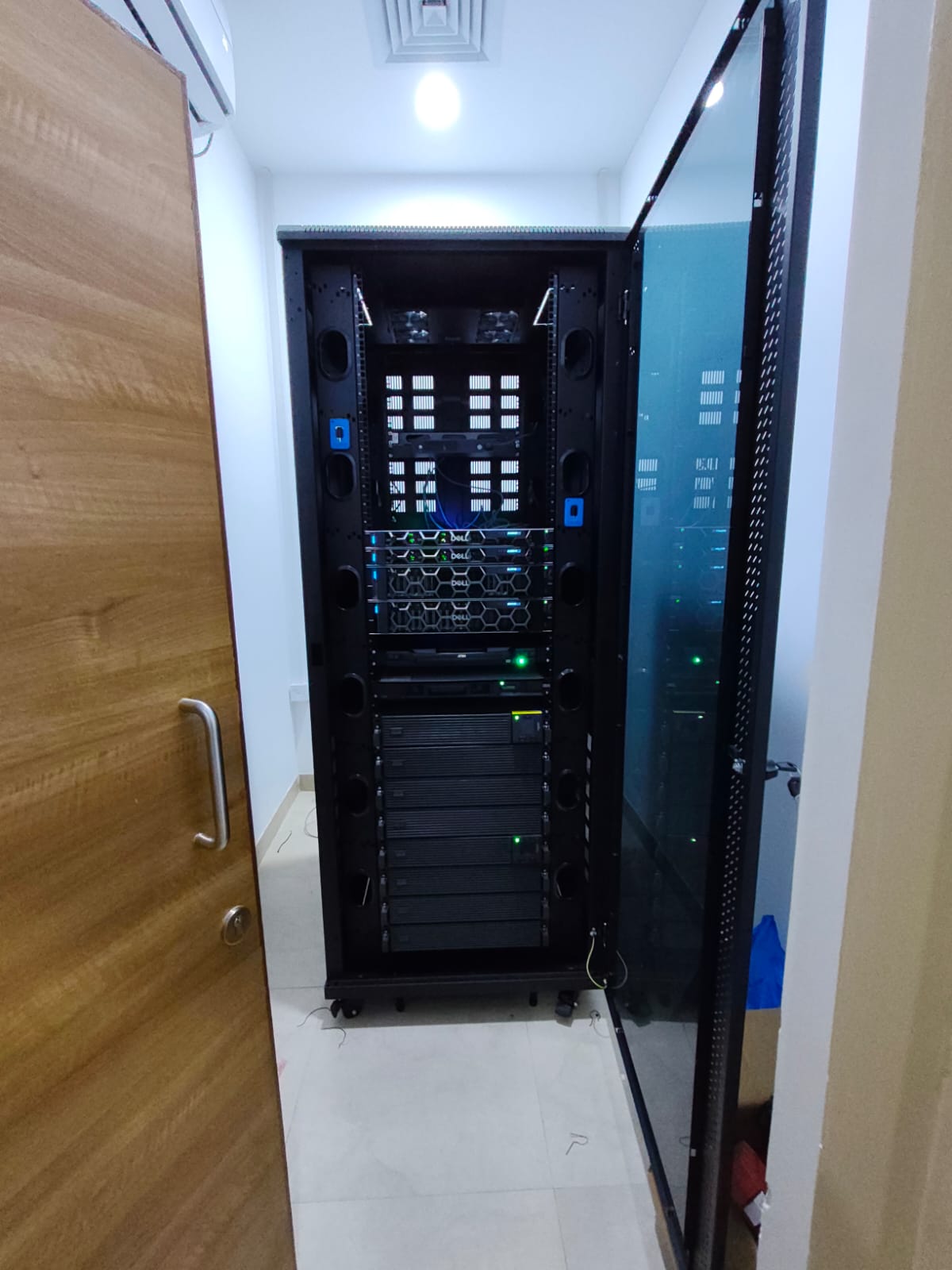 Installed rack inside a client server room